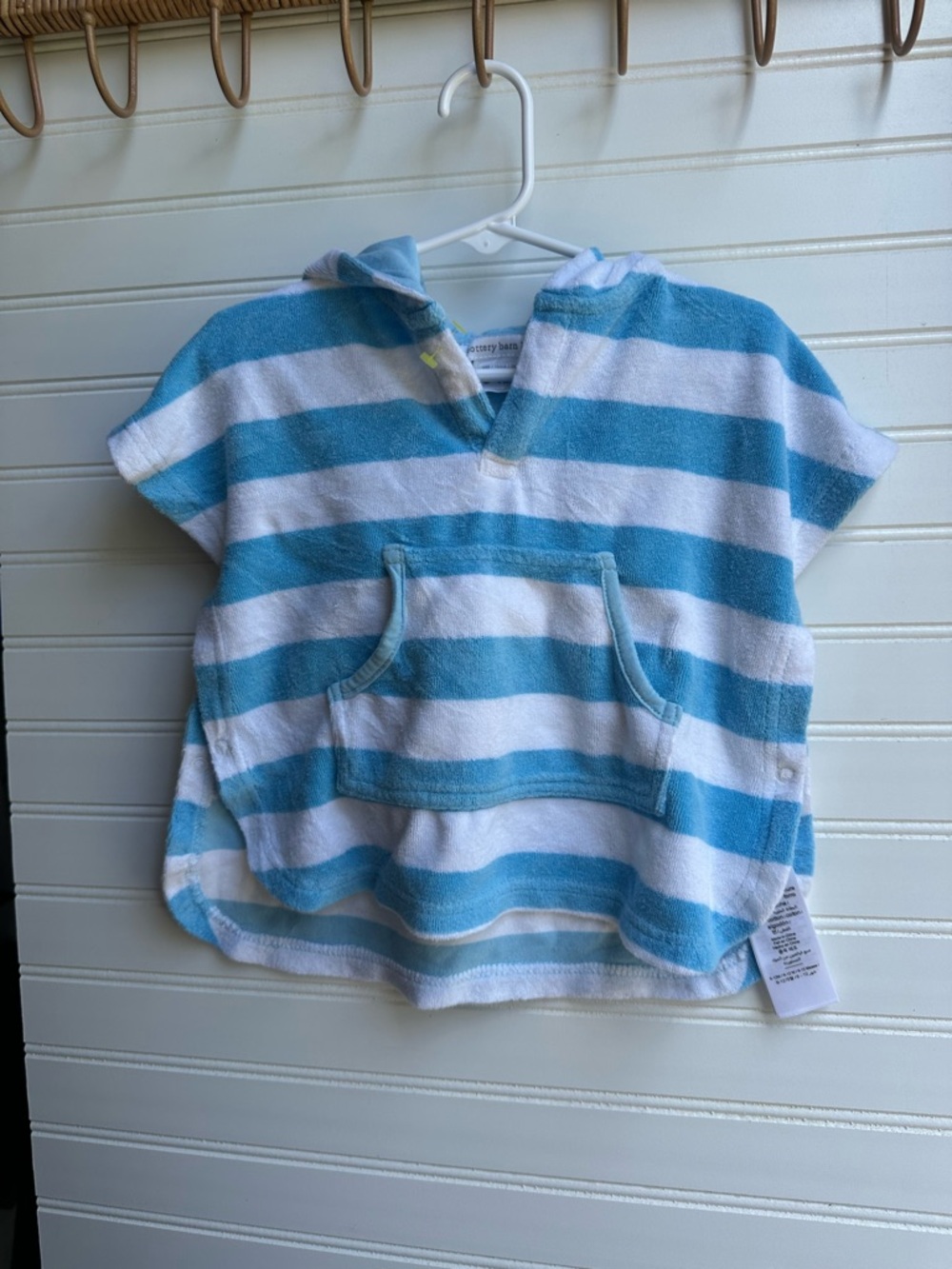 Pottery Barn Kids Blue & White Striped Hooded Terry Poncho